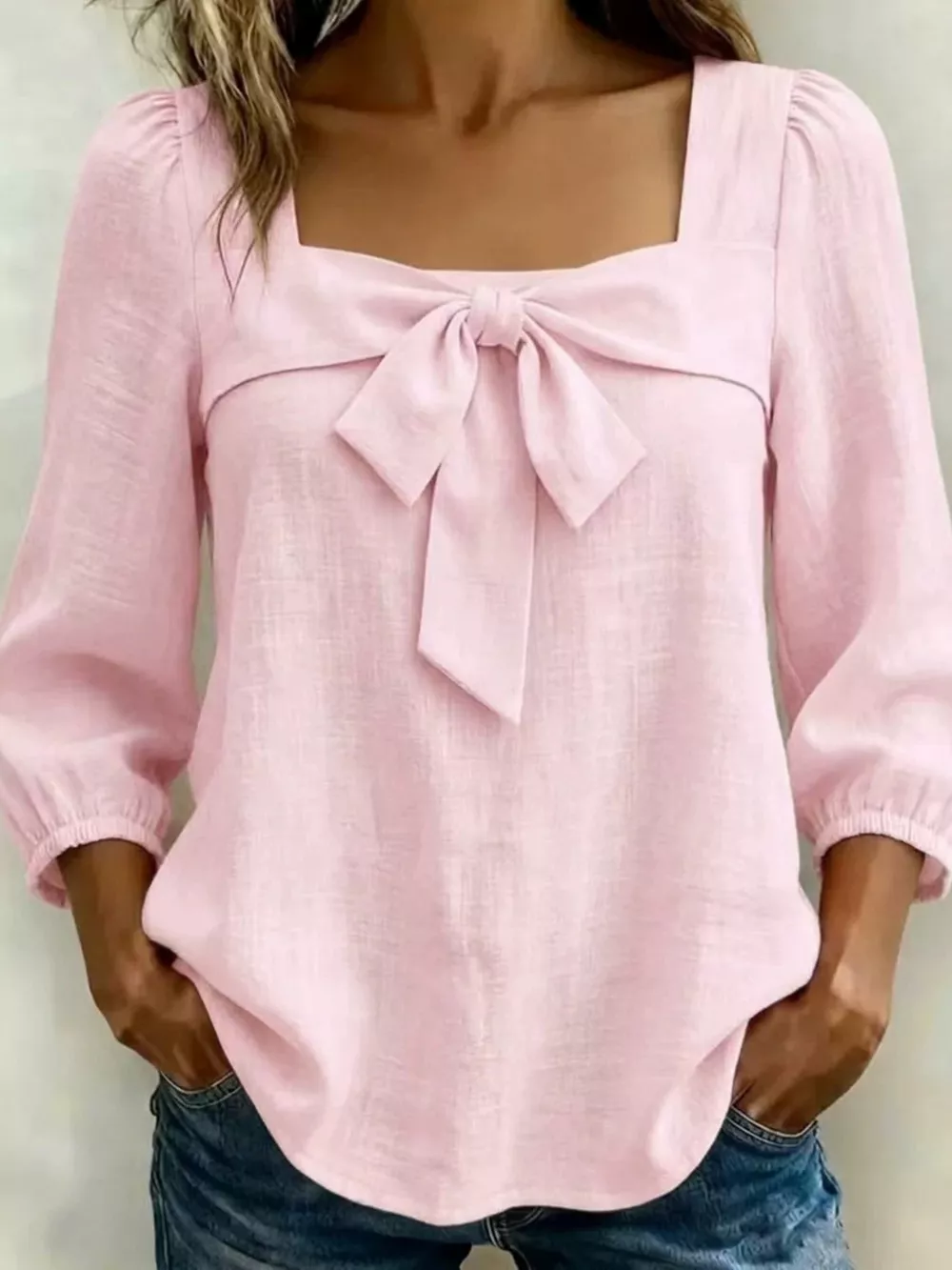 Full Size Bow Front Square Neck Blouse Plus Size, image 11