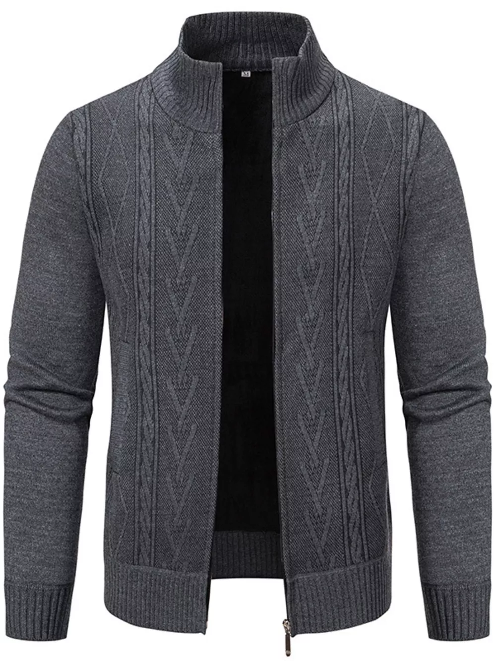 Men's Plus Size Stand-Collar Full-Zip Cable Knit Cardigan, image 7