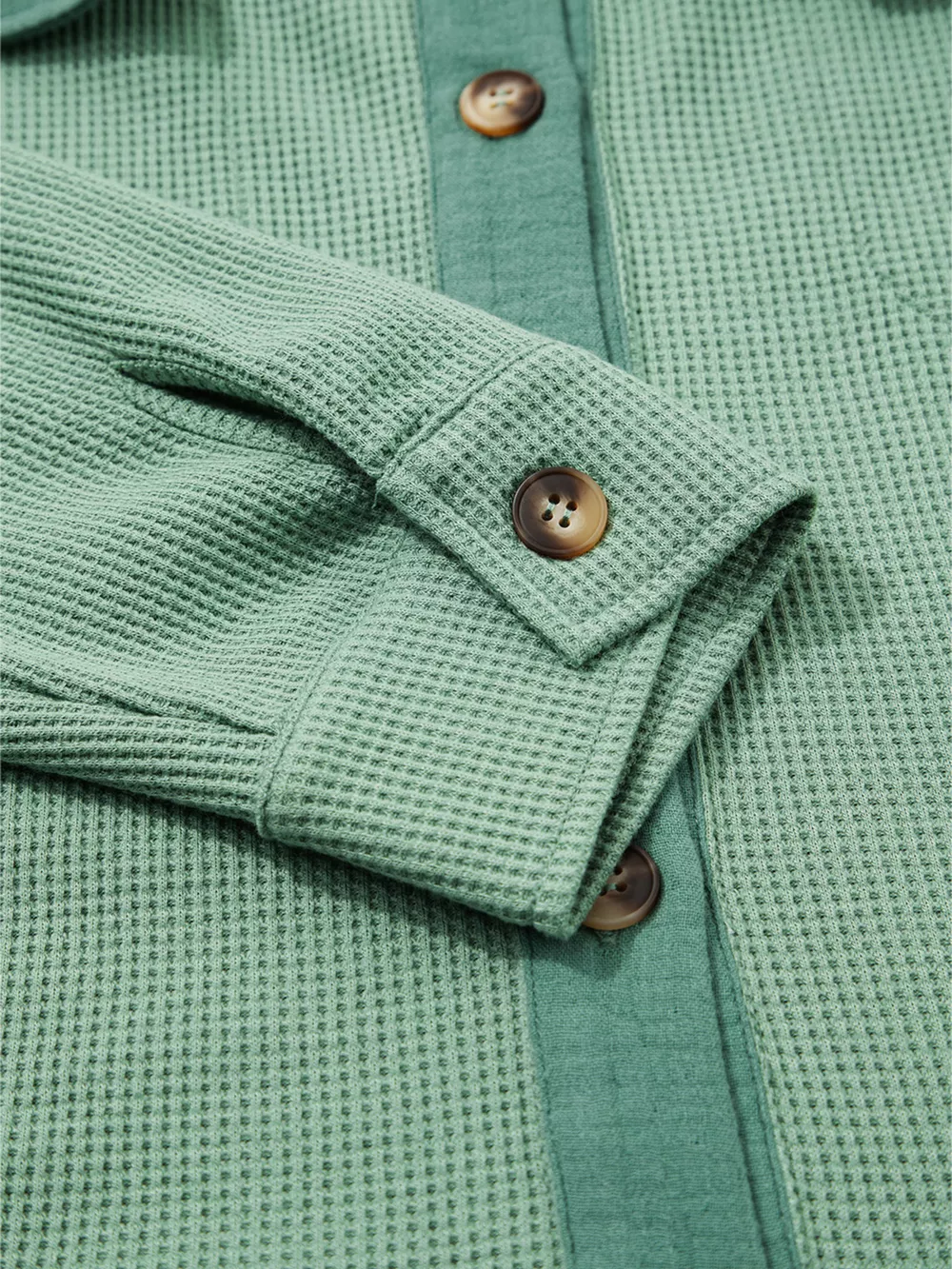 Waffle Knit Vintage Patchwork Button Up Loose Shirt, image 8