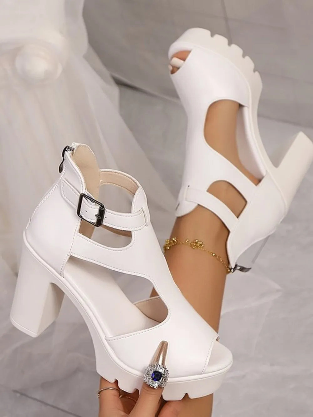 Cutout Block Heels Sandals, image 7