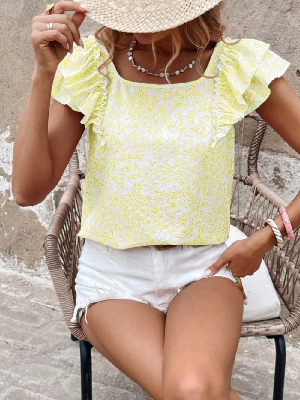 Floral Print Ruffle Trim Blouse, image 19