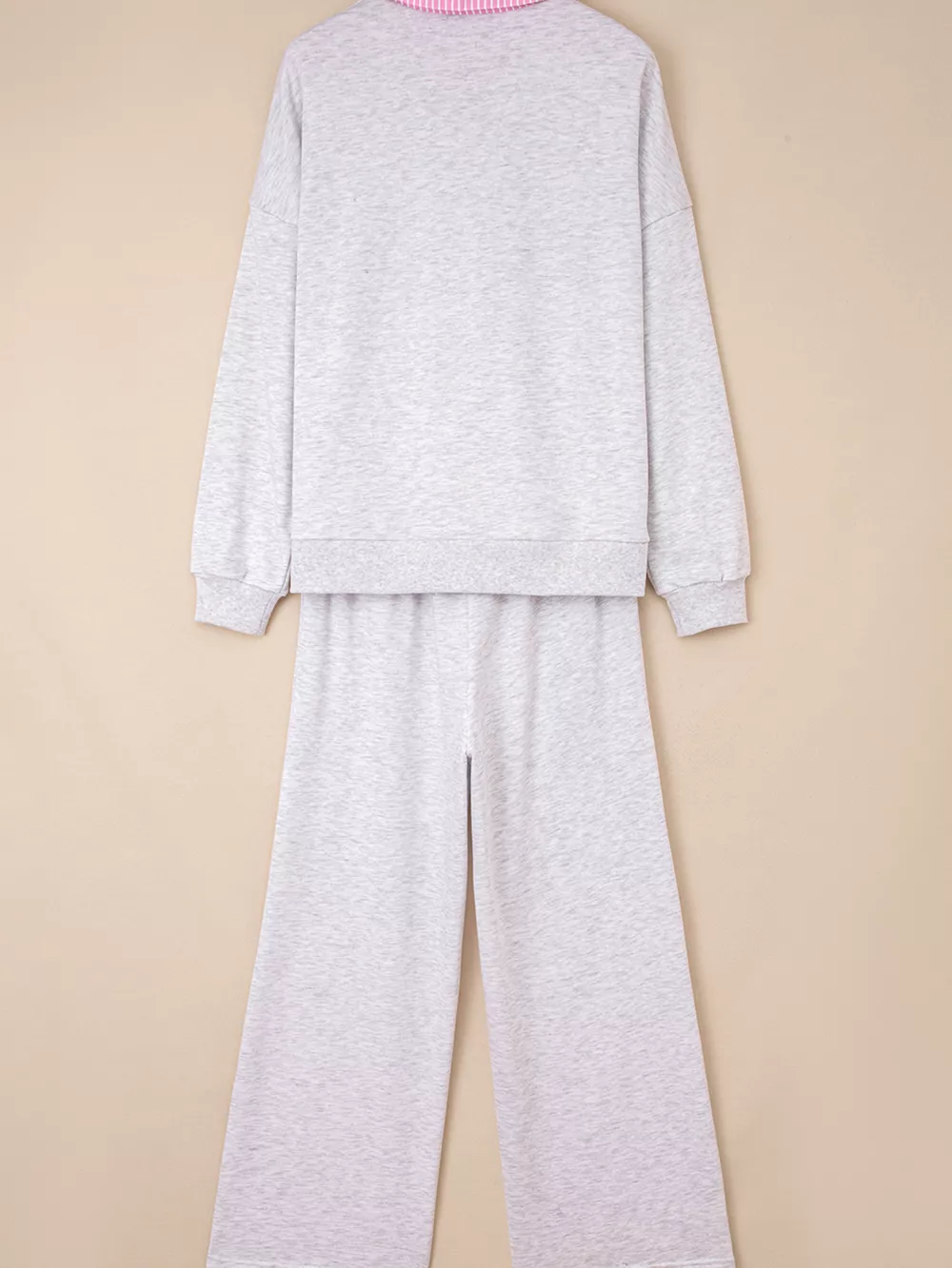 Contrasted Trim Frilled Collar Drop Shoulder Top and Drawstring Pant Set, image 7
