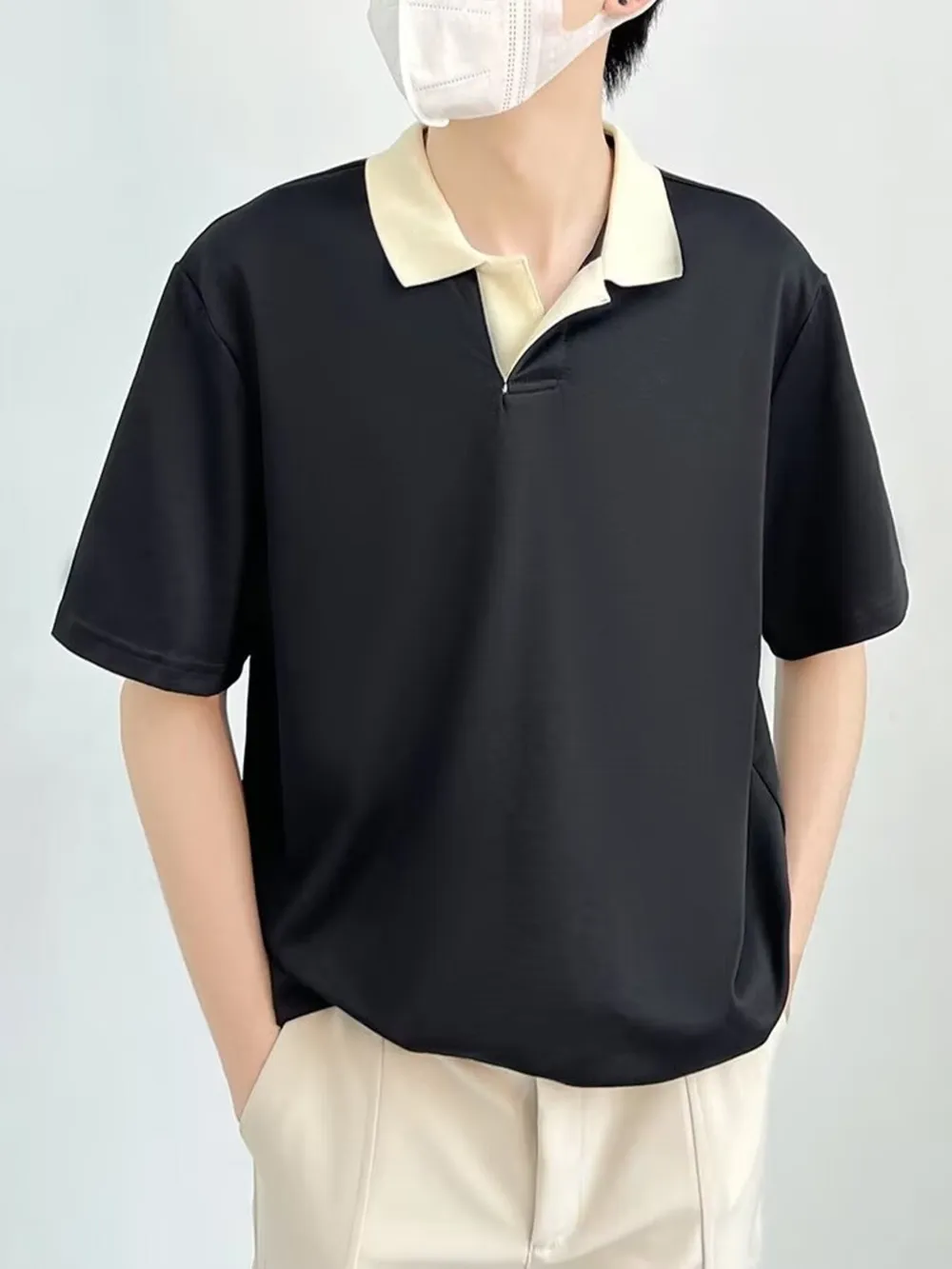 Men's Plus Size Short Sleeve Polo with Contrast Collar