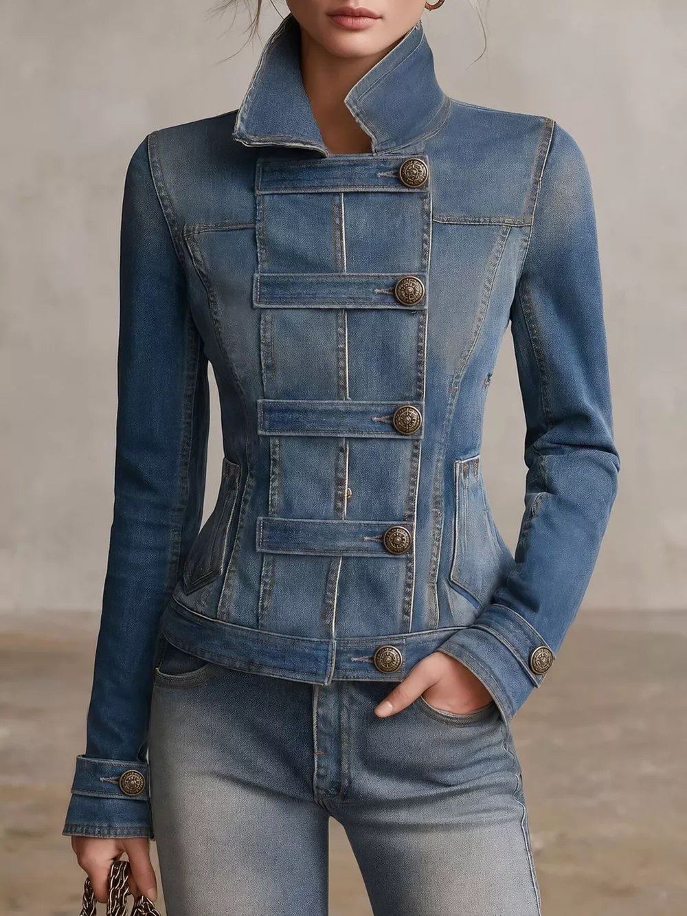 Button Up Fitted Denim Jacket