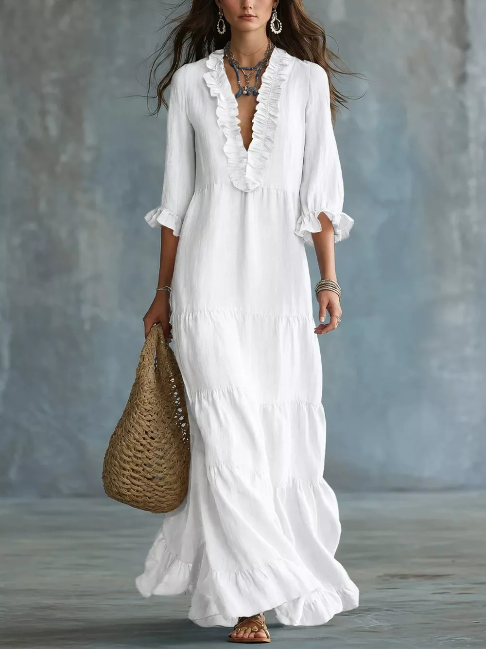 Ruffled V-Neck Tiered Maxi Dress, image 4