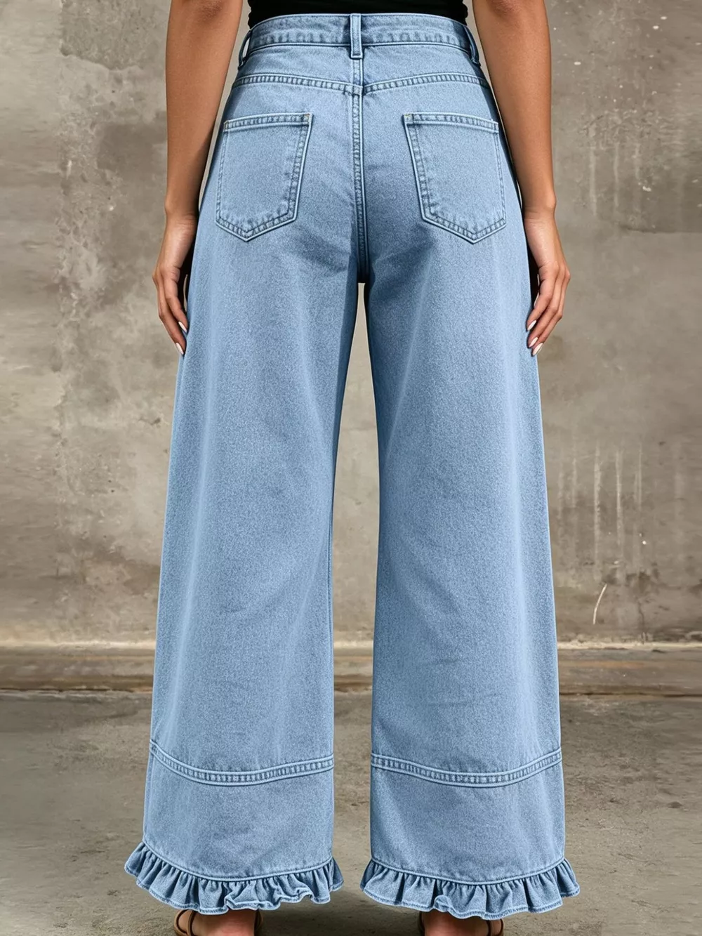 Full Size High-Waisted Wide-Leg Ruffled Hem Jeans Plus Size, image 5