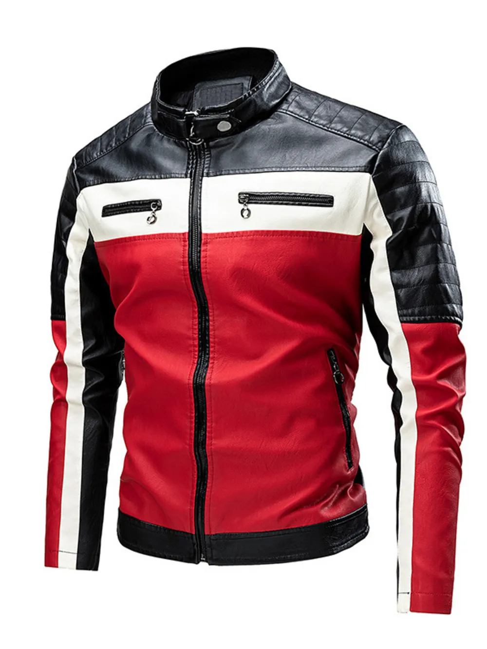 Men's Plus Size Contrast Zip Up Long Sleeve Jacket, image 3