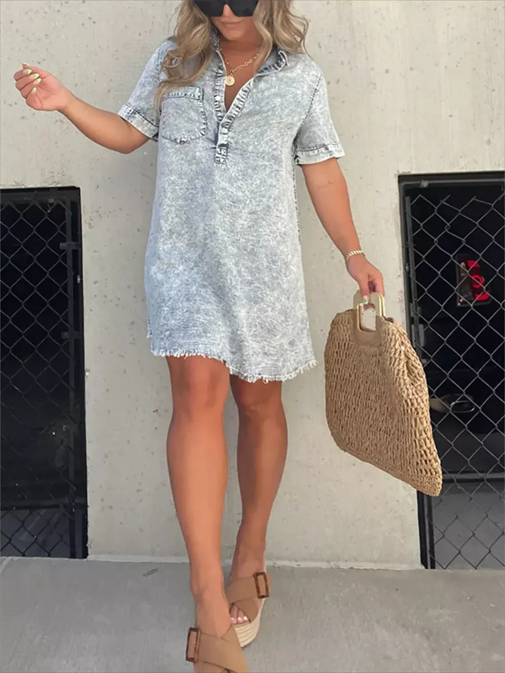 Full Size Raw Hem Short Sleeve Dress Plus Size, image 7