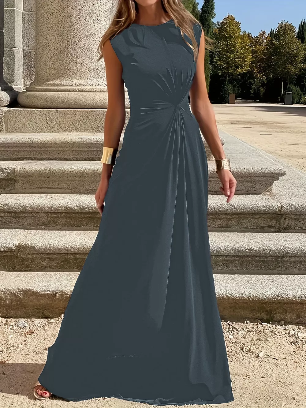 Twisted Round Neck Sleeveless Maxi Dress, image 13