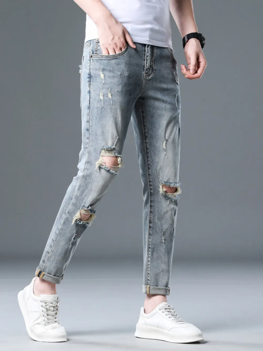 Men's Plus Size Distressed Slim Fit Jeans, image 3