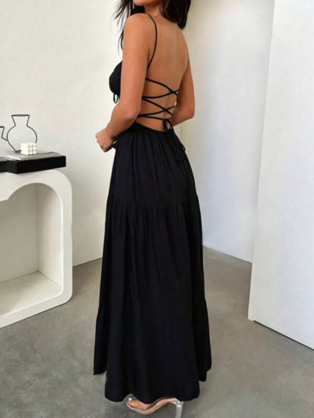 Lace Up Back Maxi Cami Dress, image 5