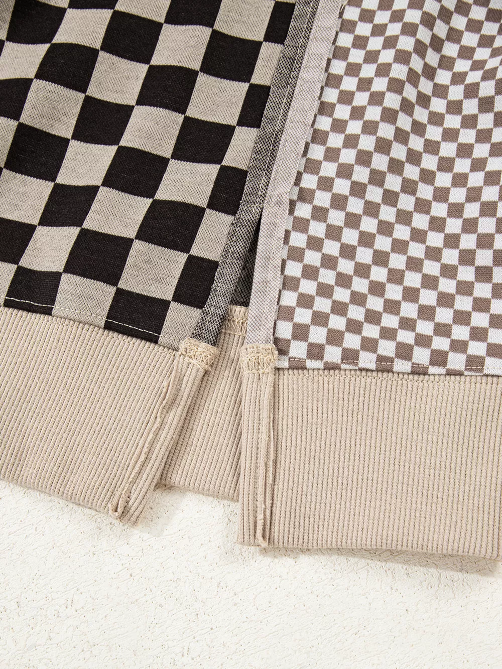 Mixed Checkered Pattern Patchwork High Low Casual Top, image 9
