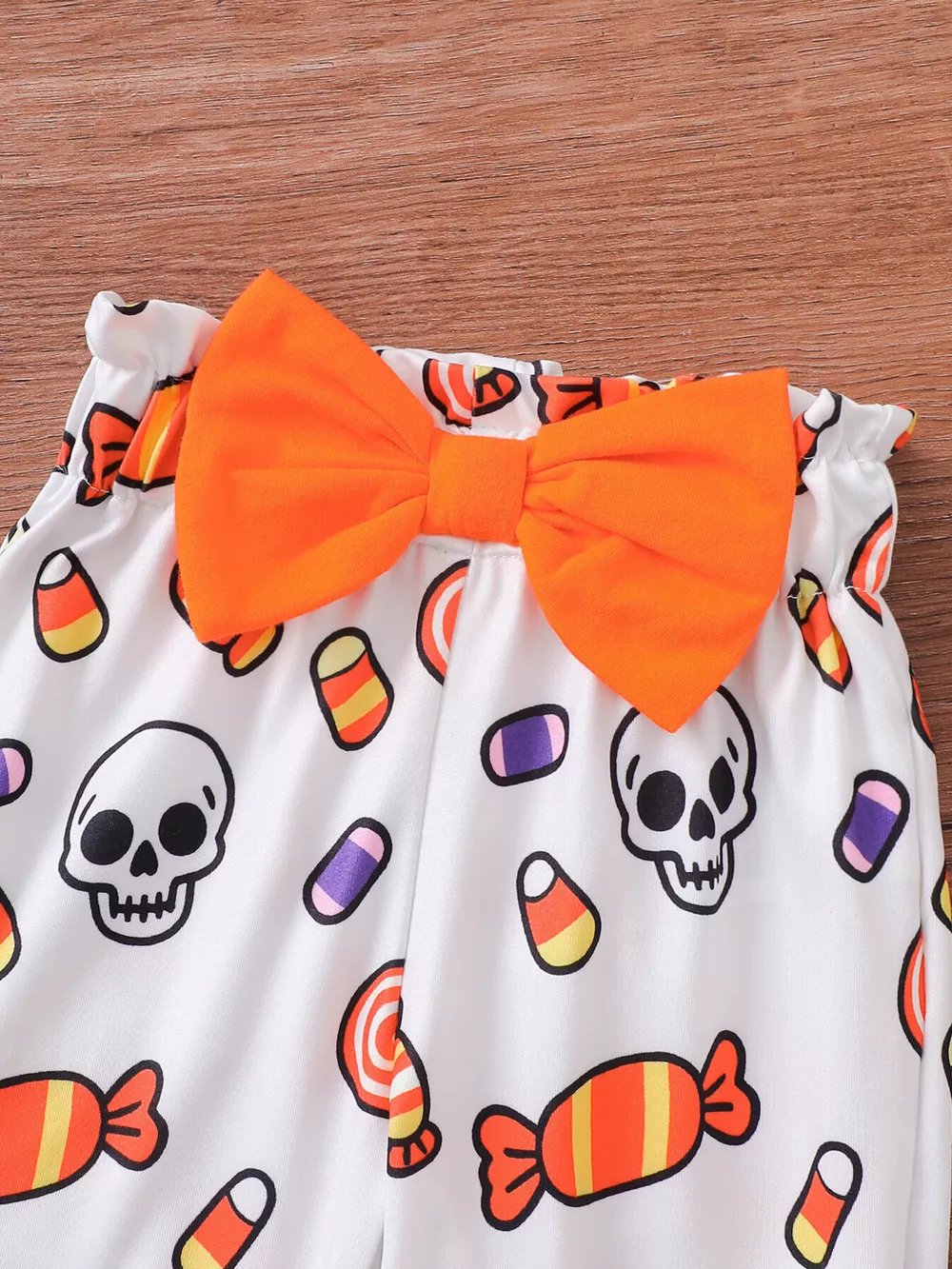 Children's Halloween Skull Print Long Sleeve Bodysuit and Pants Set with Bow Headband, image 5