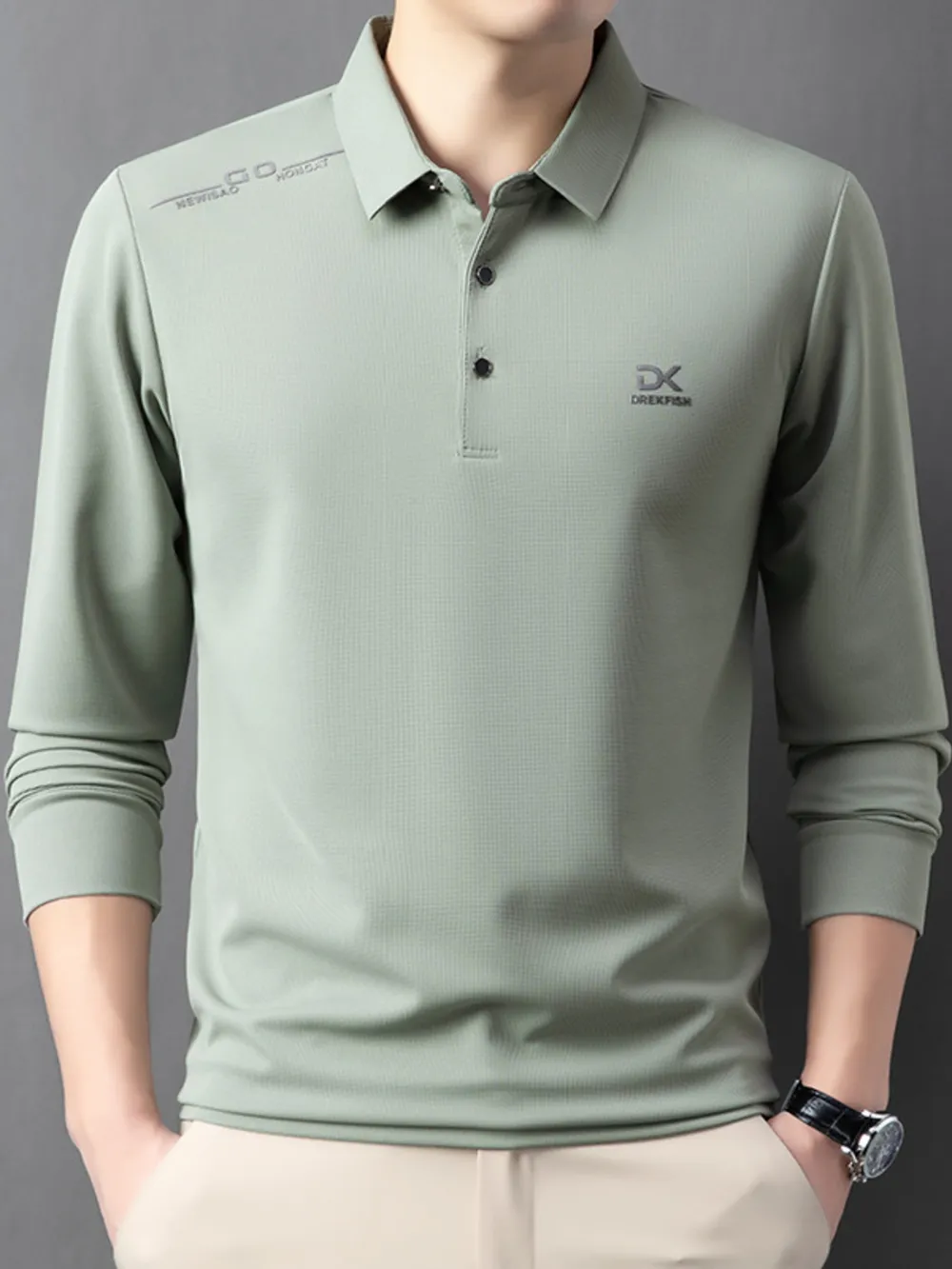 Men's Button Detail Long Sleeve Polo
