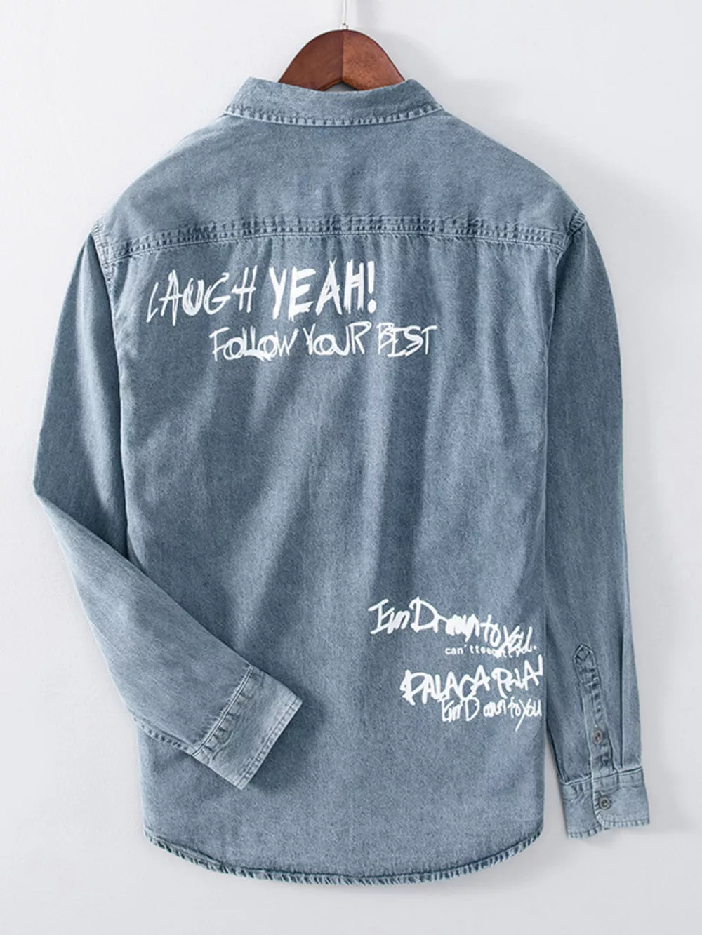 Men's Plus Size Letter Graphic Denim Shirt, image 3