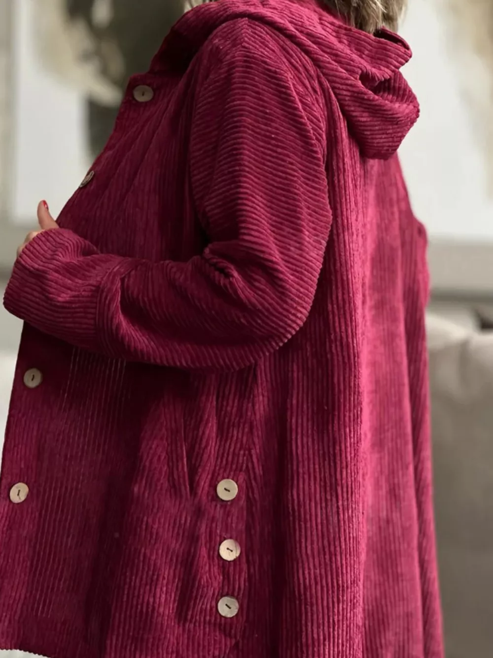 Full Size Corduroy Button Up Hooded Jacket Plus Size, image 14