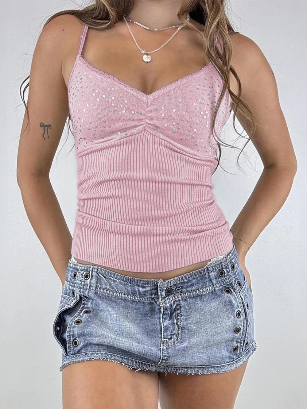 Sequin Lace Detail Cami Top, image 11