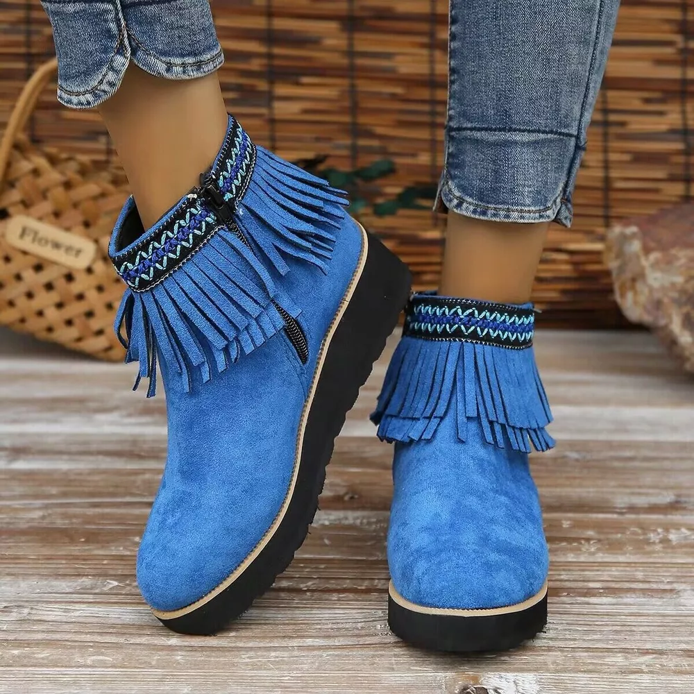 Fringe Round Toe Ankle Boots, image 7