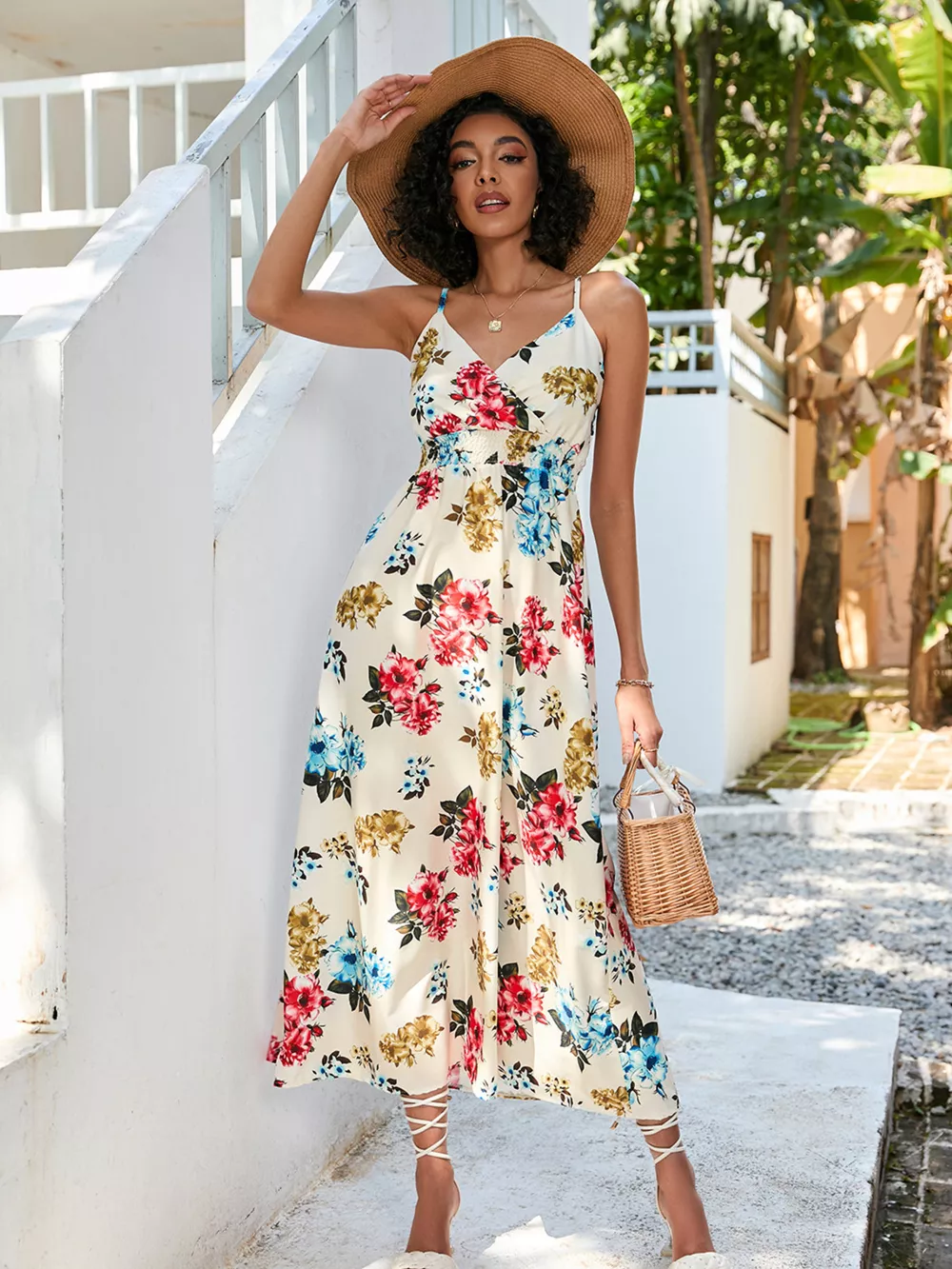 Floral Print Spaghetti Strap Midi Dress, image 28