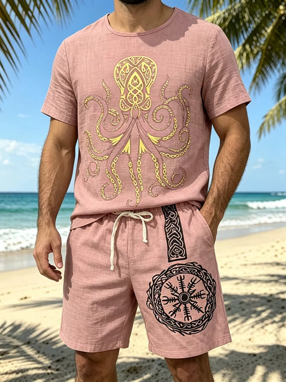 Men's Full Size Round Neck Tee and Shorts Set Plus Size, image 9