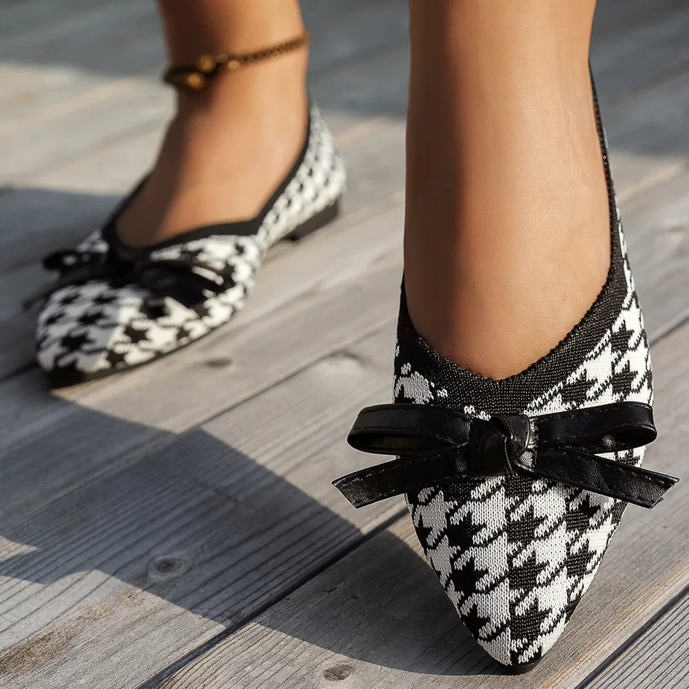 Houndstooth Point Toe Flats Slip-Ons, image 2