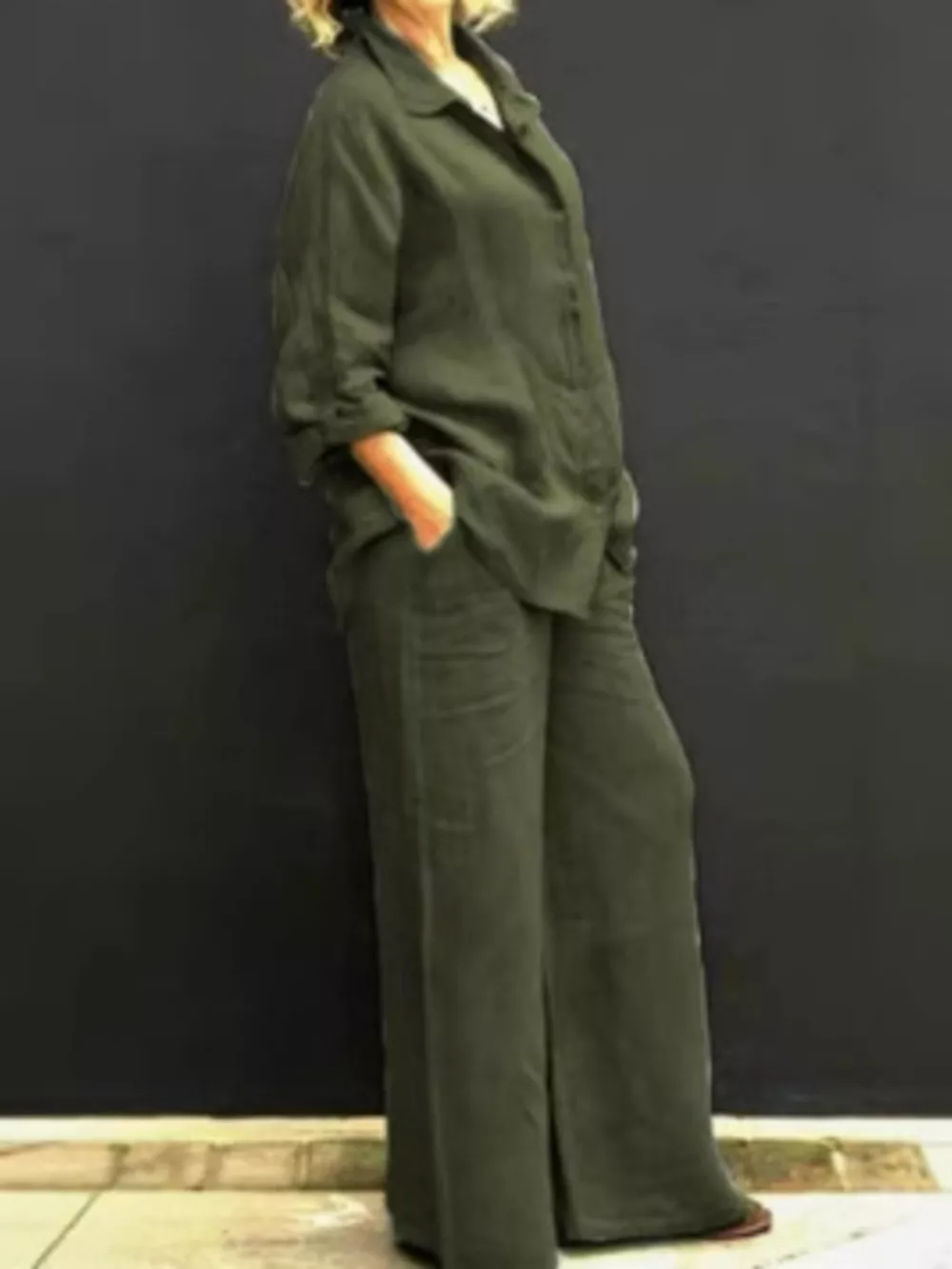 Full Size Long Sleeve Shirt and Pants Set Plus Size, image 12