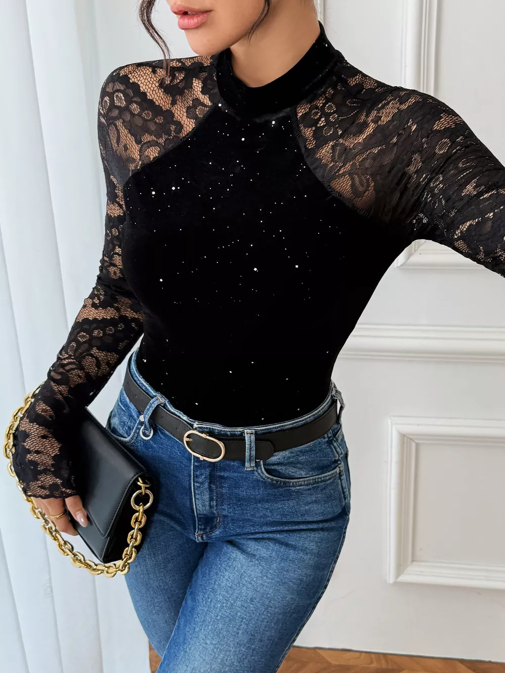Lace Mock Neck Bodysuit, image 4