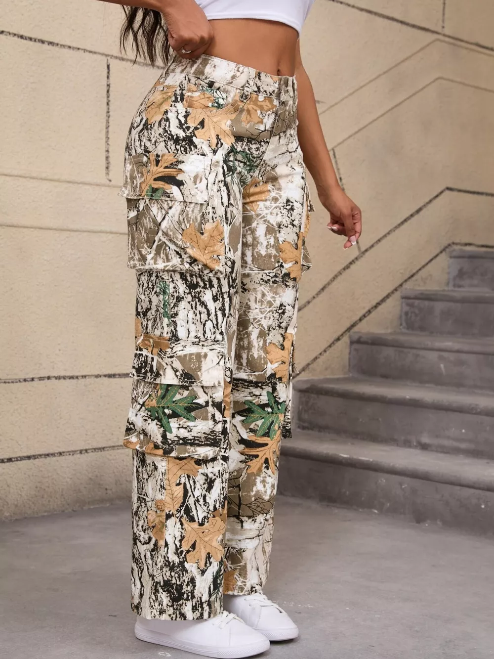 High-Waisted Camouflage Print Cargo Pants, image 7