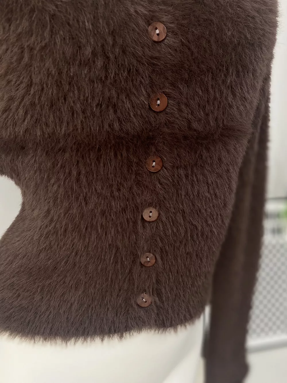 Soft Fuzzy Button-Down Cropped Cardigan, image 26