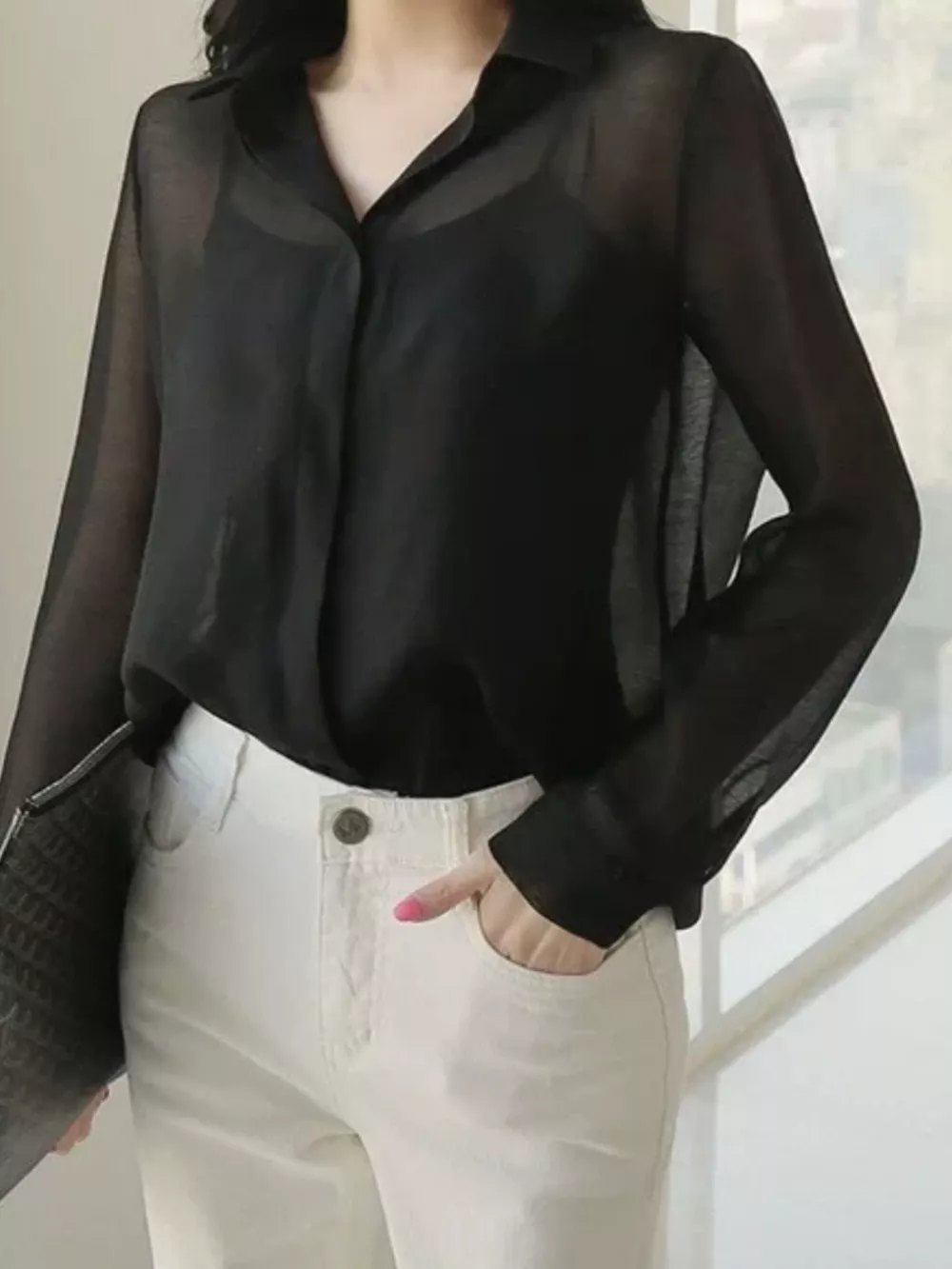 Elegant Sheer Long Sleeve Shirt, image 3
