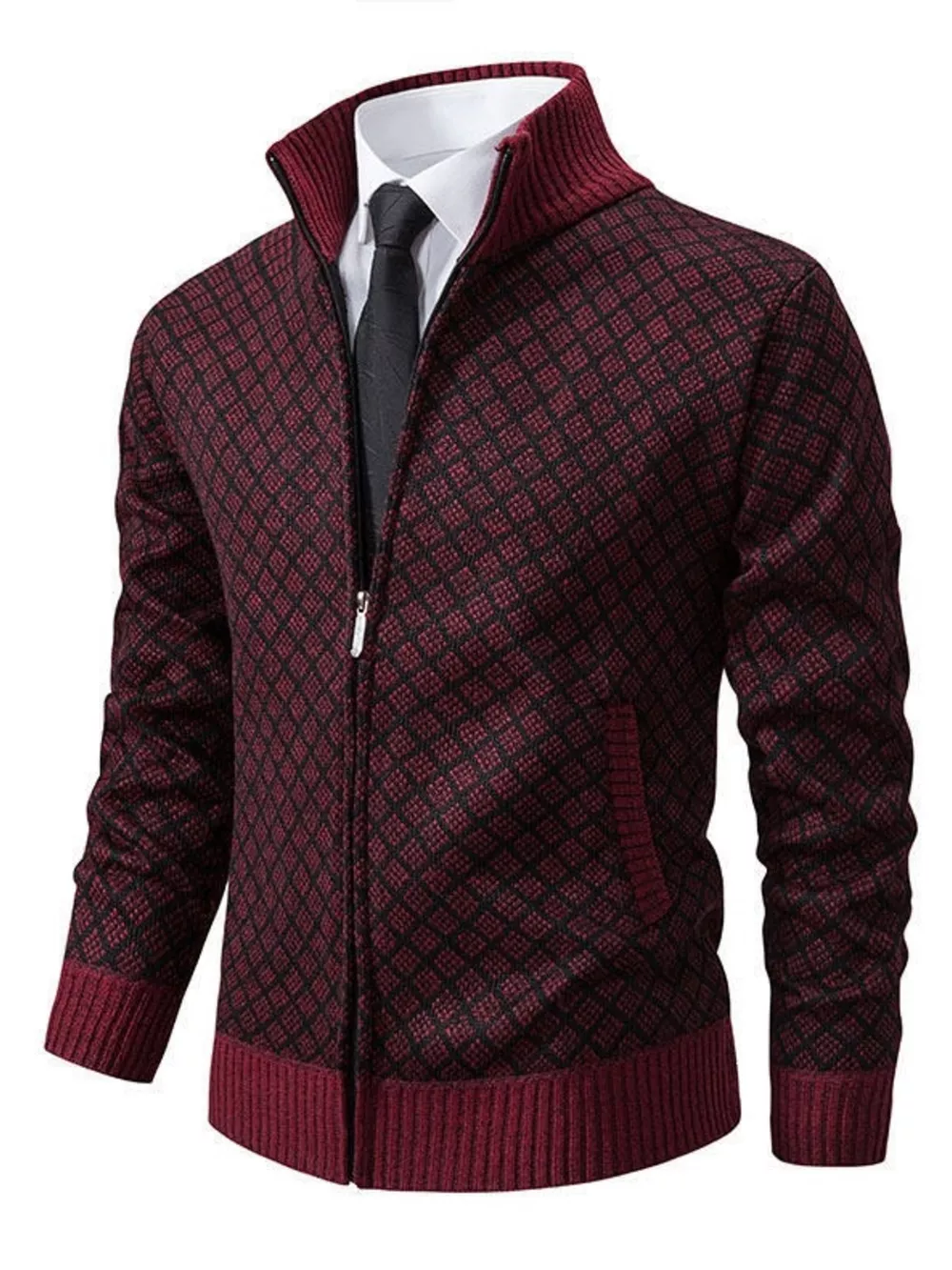 Men's Plus Size Geometric Patterned Full-Zip Cardigan, image 10