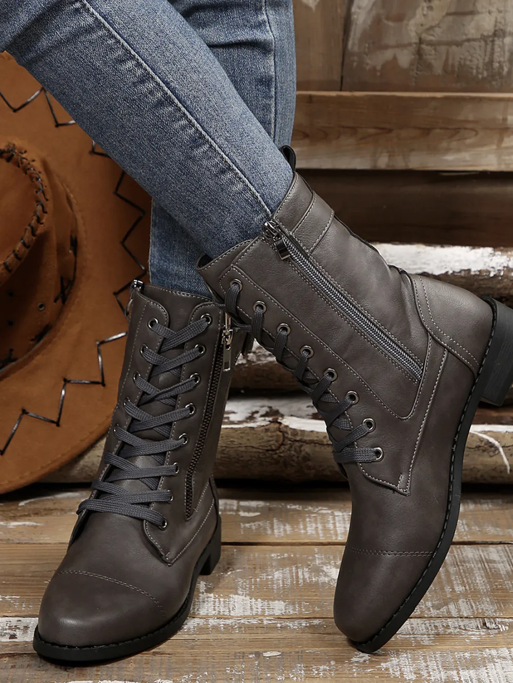 Lace Up Round Toe Boots, image 7
