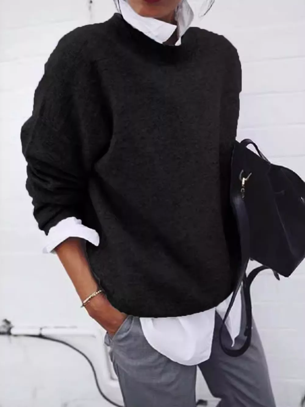 Full Size Round Neck Long Sleeve Sweater Plus Size
