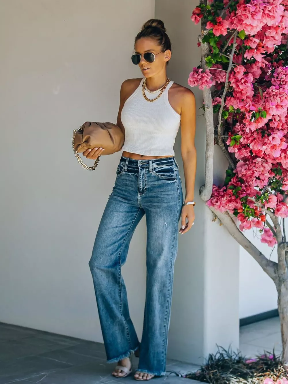 Frayed Hem High-Waisted Wide Leg Jeans, image 5