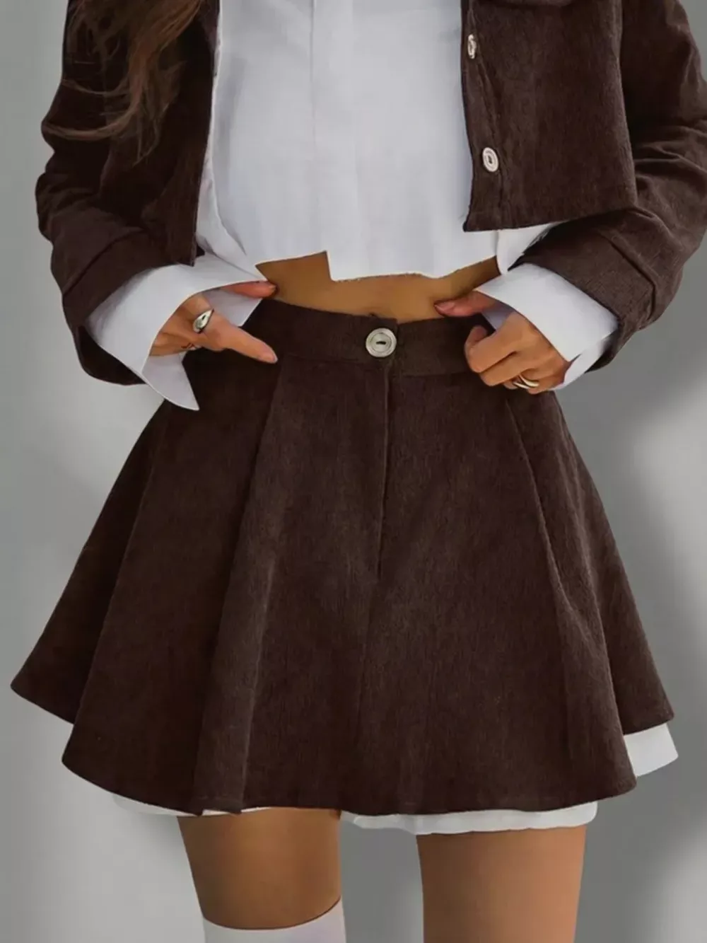 Button Up Cropped Jacket and Mini Skirt Set, image 10