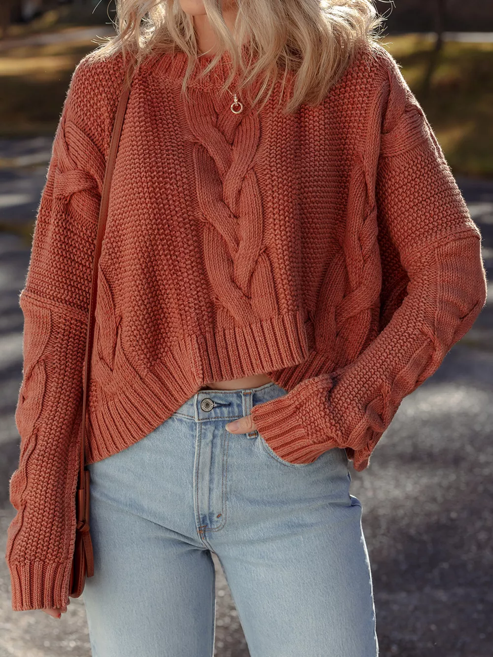 Cable-Knit Chunky Fit Slouchy Textured Sweater, image 4