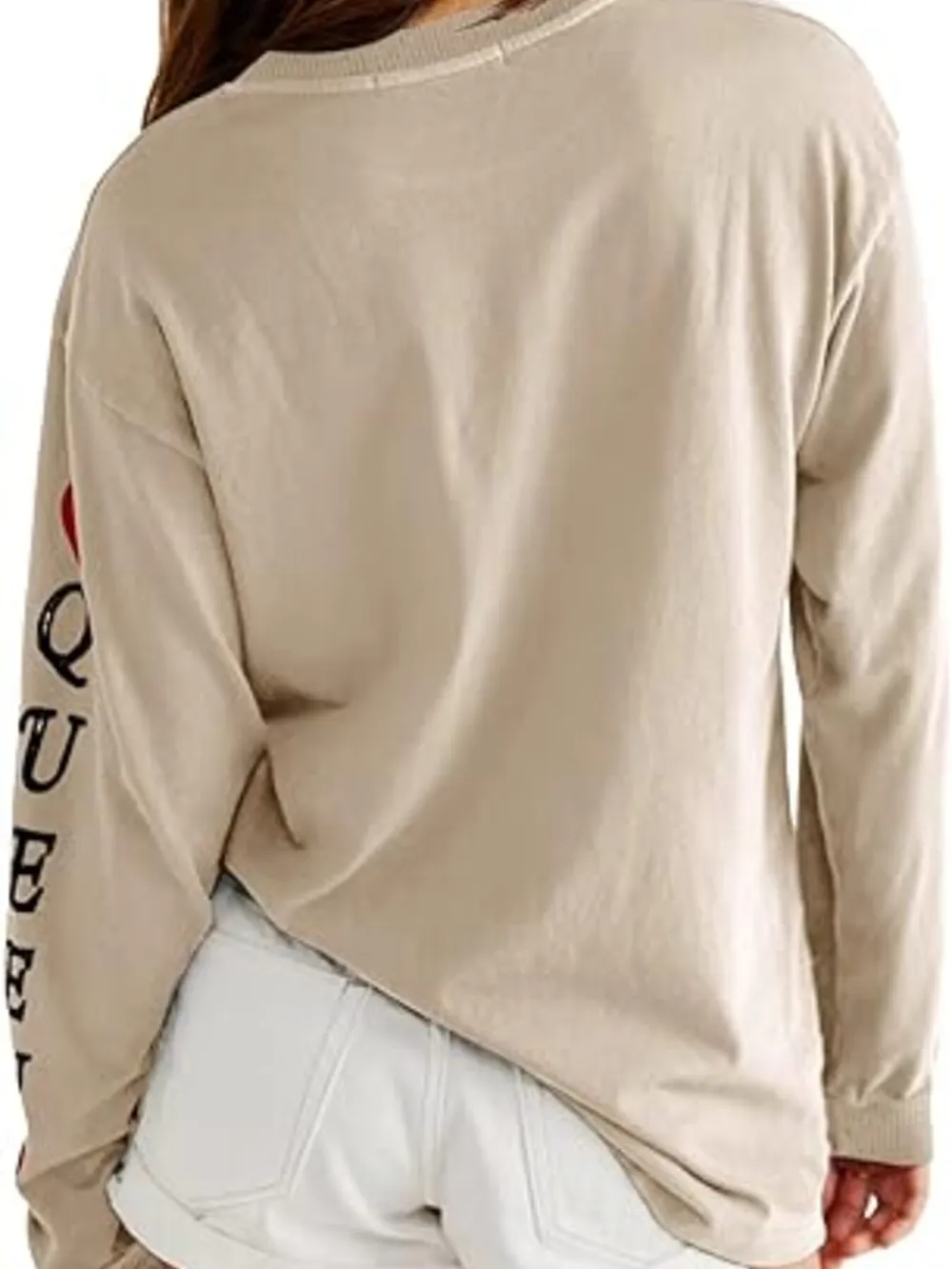 Queen of Hearts Playing Card Graphic Round Neck Sweatshirt, image 6