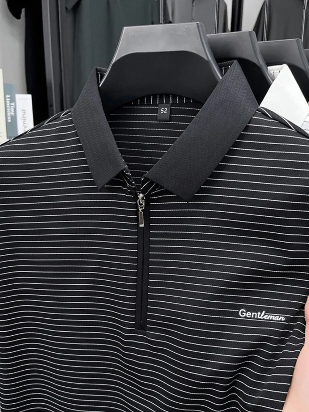 Men's Plus Size Quarter Zip Short Sleeve Striped Polo