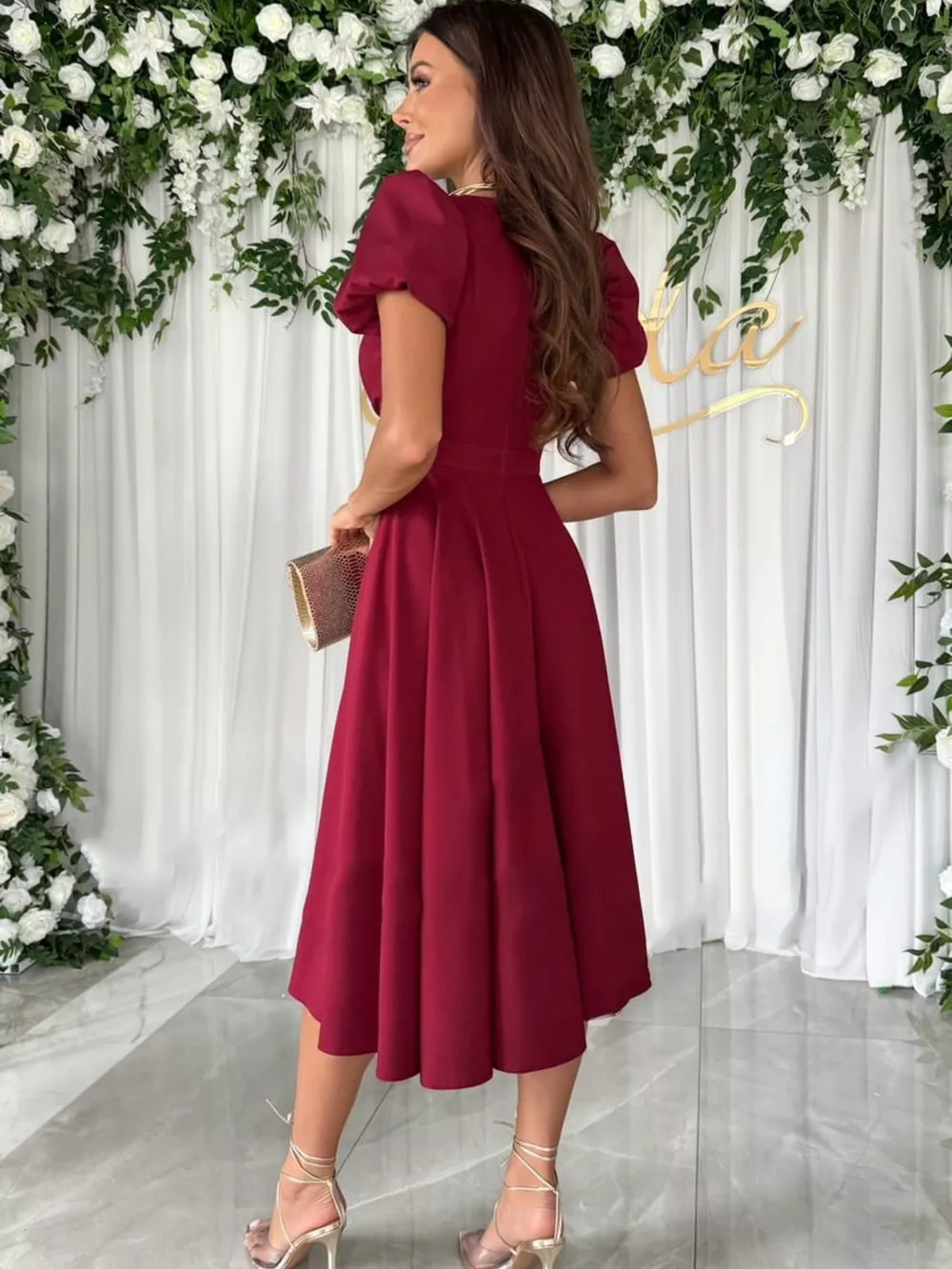 Surplice Short Sleeve Midi Dress, image 8