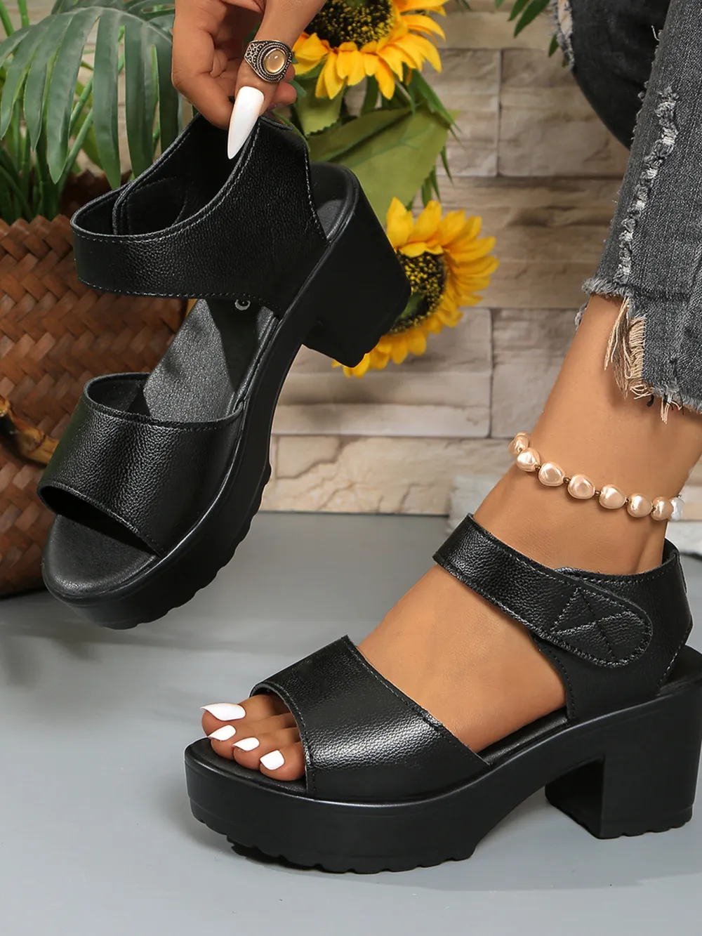 Platform Chunky Heel Sandals with Ankle Strap, image 3