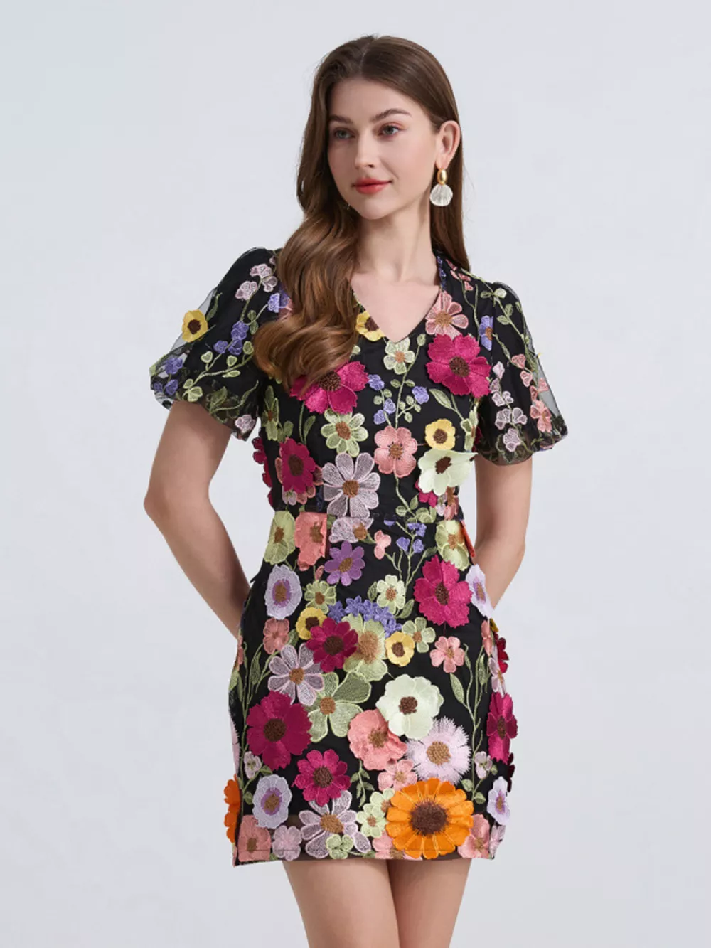 Floral Puff Sleeve Mini Dress, image 2