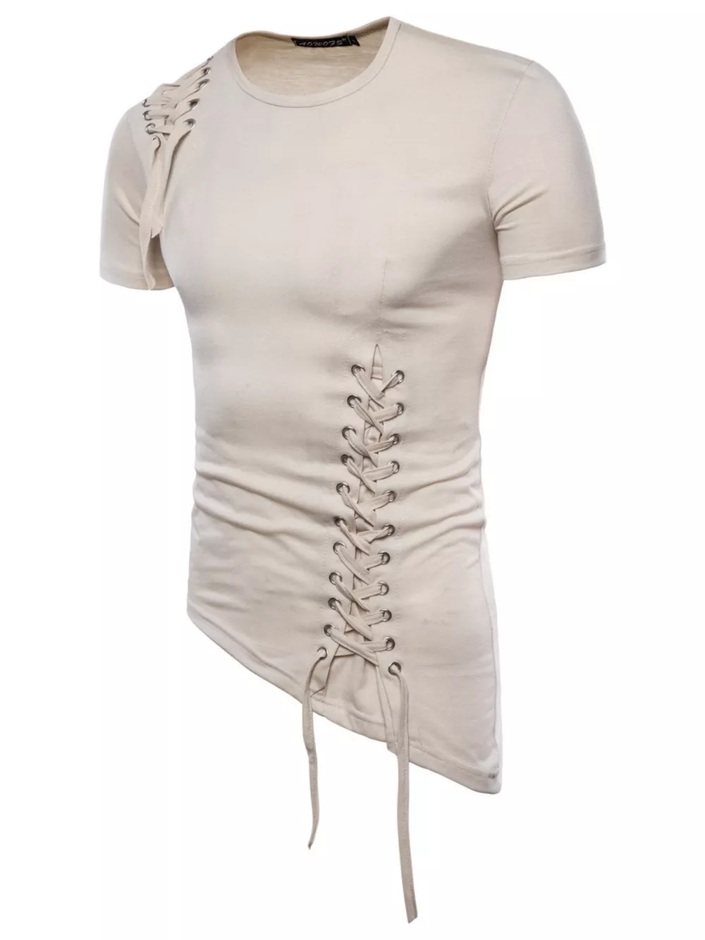 Men's Lace-Up Asymmetric Hem T-Shirt, image 3