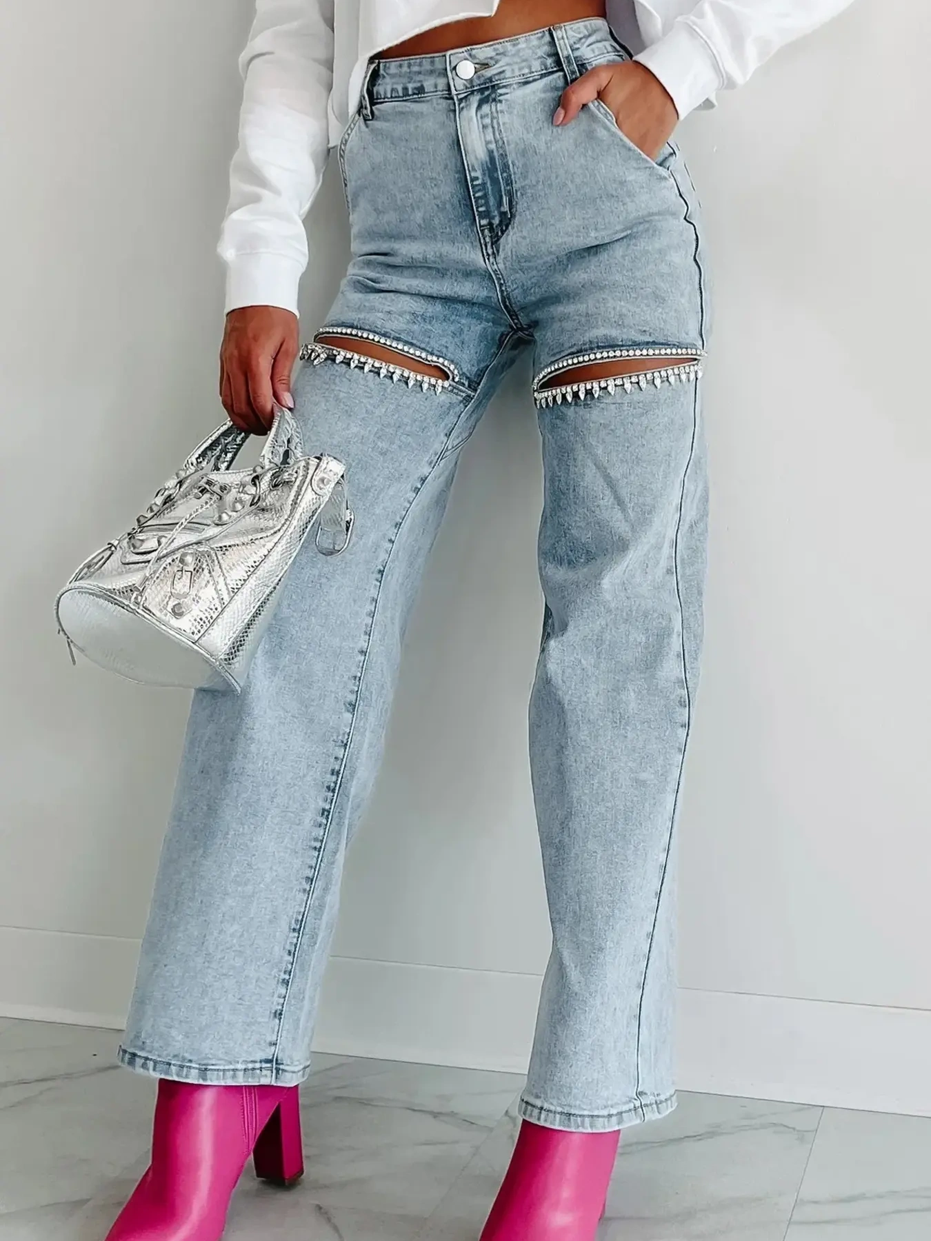 High Waist Cut-Out Wide Leg Jeans, image 2