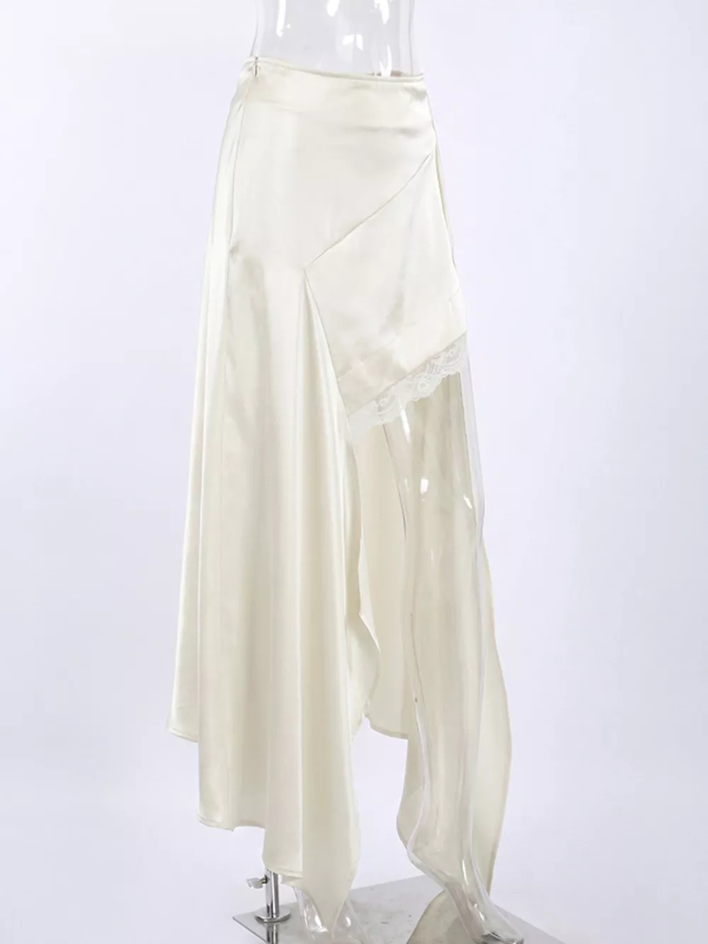 Satin High-Low Lace Trim Skirt, image 9