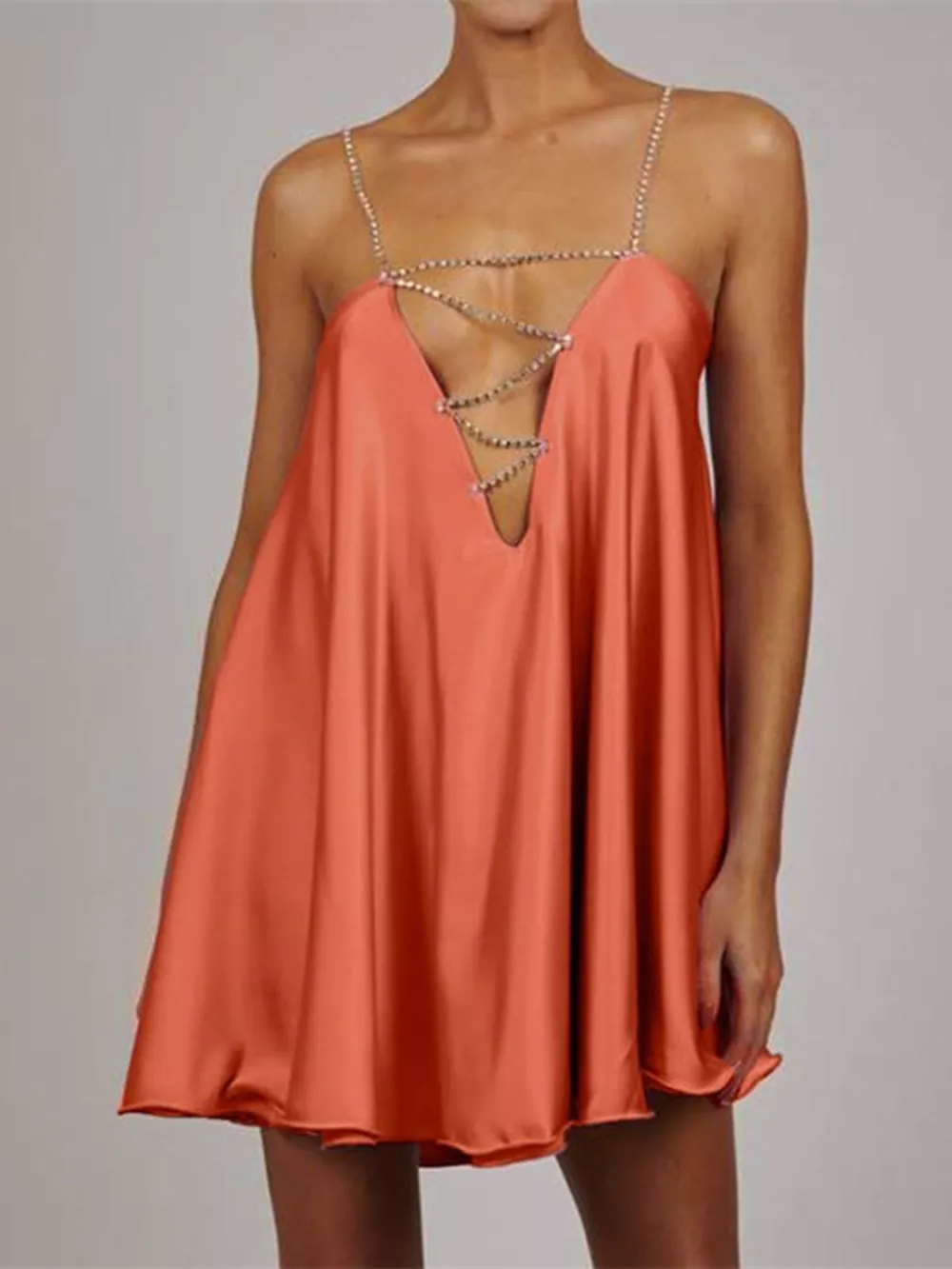 Rhinestone Embellished Plunge Mini Dress, image 12