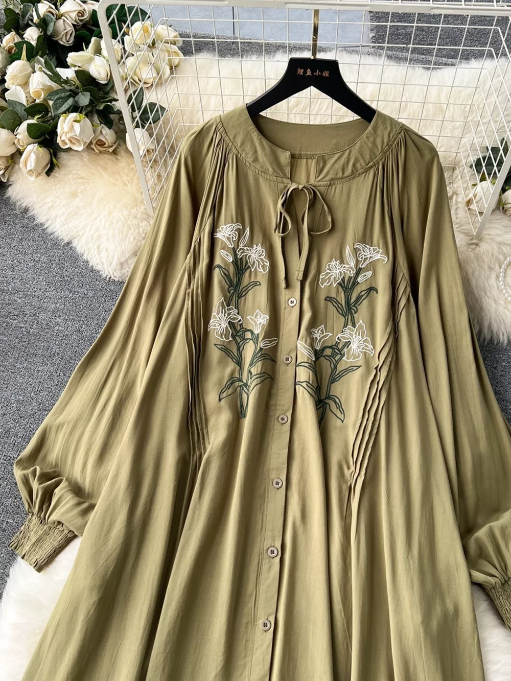 Floral Button Front Long Sleeve Dress, image 4