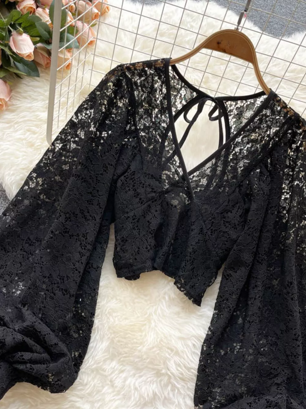 Lace Tie Back Long Sleeve Top, image 10