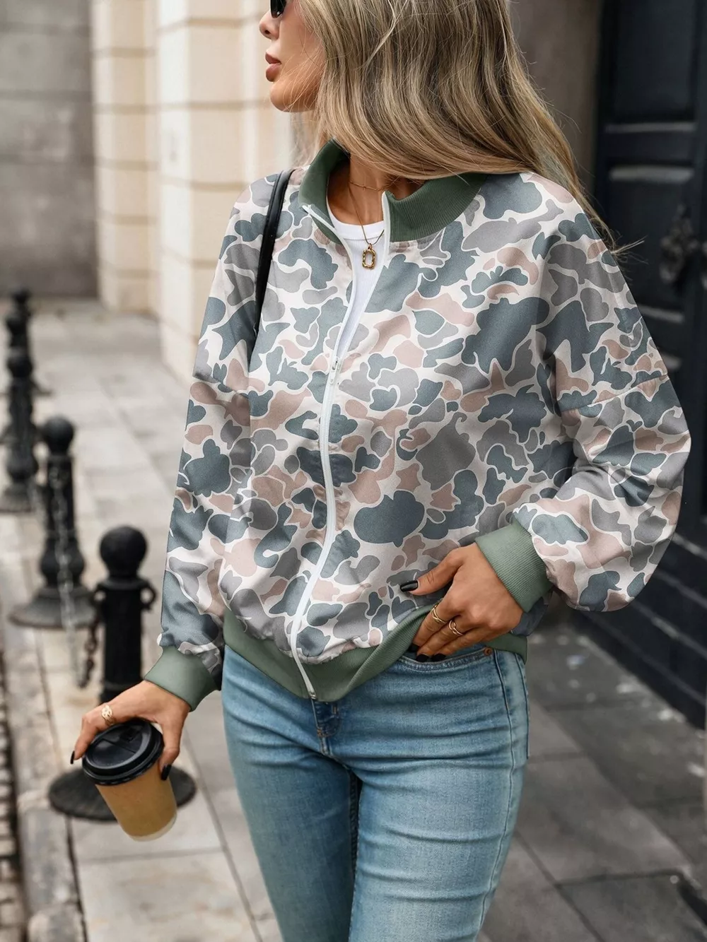 Printed Zip Up Long Sleeve Sweatshirt, image 17
