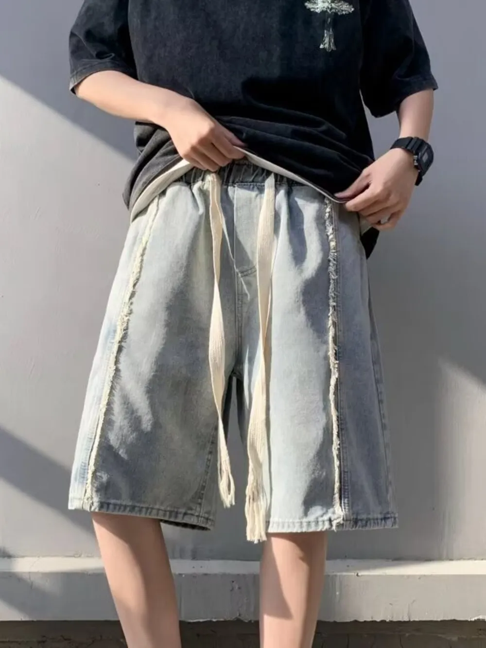 Men's Full Size Drawstring Denim Shorts with Pockets Plus Size, image 5
