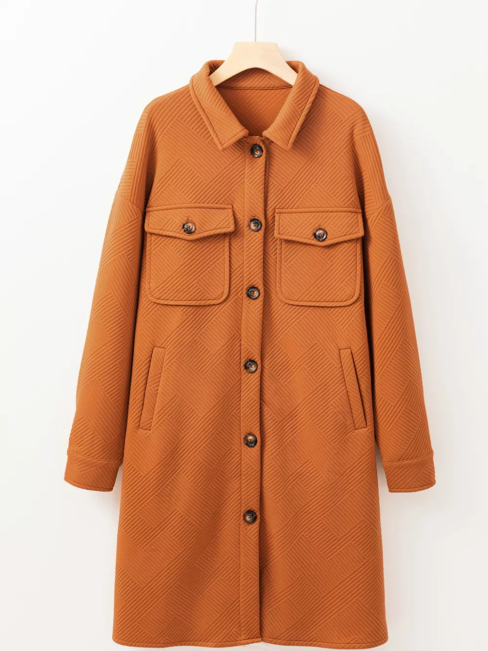 Textured Collared Drop Shoulder Buttoned Front Coat, image 5